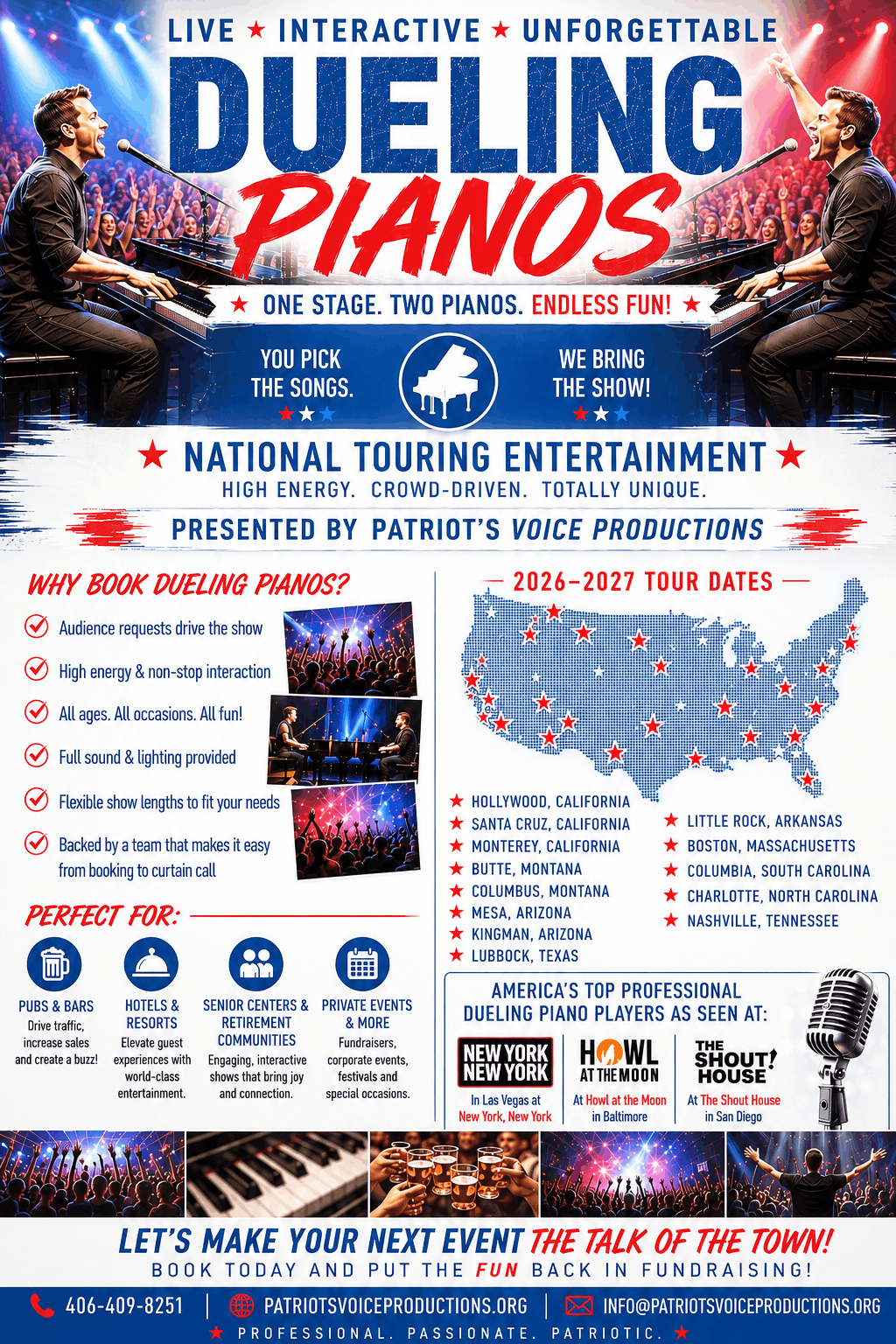 Dueling Pianos National Tour promotional flyer, July 2026