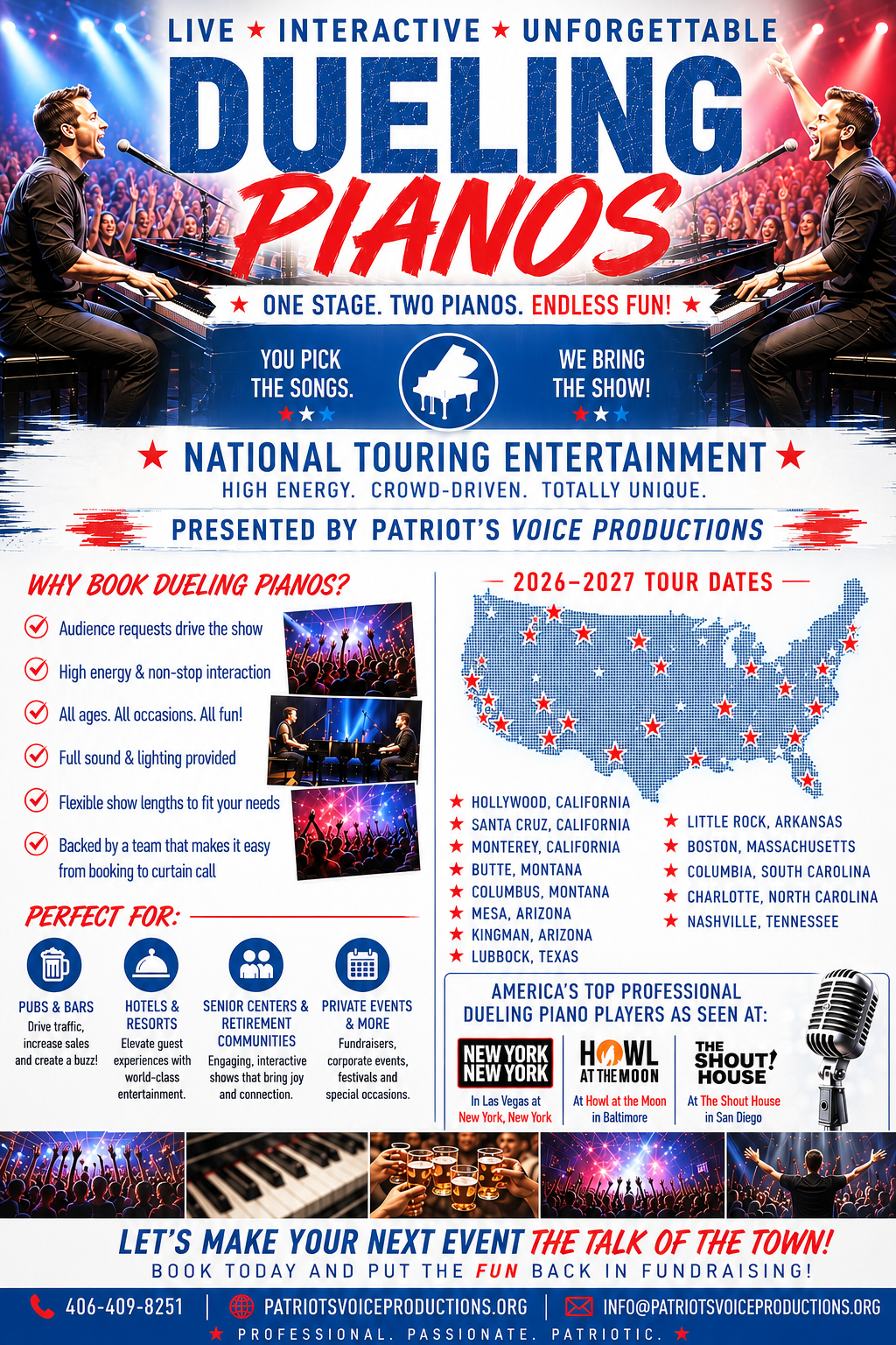Dueling Pianos National Tour promotional flyer, July 2026